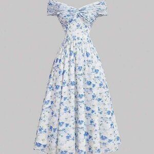 New with tags large blue and white off the shoulder dress - Shein MOD
